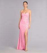 Lilyanna Floral Sequin Slit Formal Dress