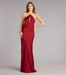 Meredith Satin Halter Open Back Formal Dress