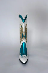 Azalea Wang Apolline Green Metallic Western Boots