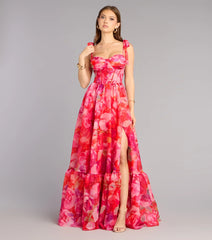 Elana Floral A-Line Slit Formal Dress