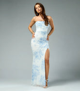 Ana Floral Sequin Beaded Formal Dress