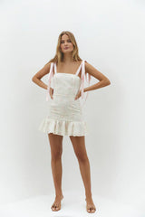 Blossom Embellish Mini Dress Cream