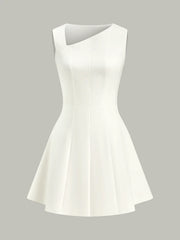 Asymmetric Neckline Flare Dress