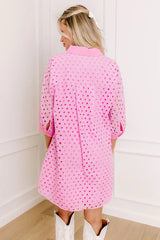 Feeling Posh Eyelet Mini Dress in Bubblegum Pink