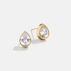 Donna 18K Gold Bezel Earrings - Pear Bezel Set Earrings