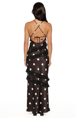 Inara Black Polka Dot Ruffle Maxi Dress