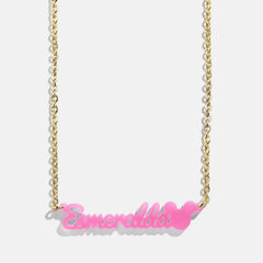 Disney Mickey Mouse Acrylic Custom Nameplate Necklace - Translucent Magenta