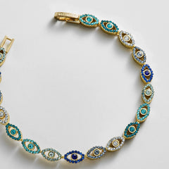 Evil Eye Tennis Bracelet - Gold/Blue