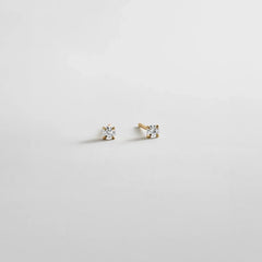 Debra 14K Gold Earrings - Round Stone