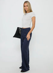 Lorenne Mid Rise Pant Navy Pinstripe