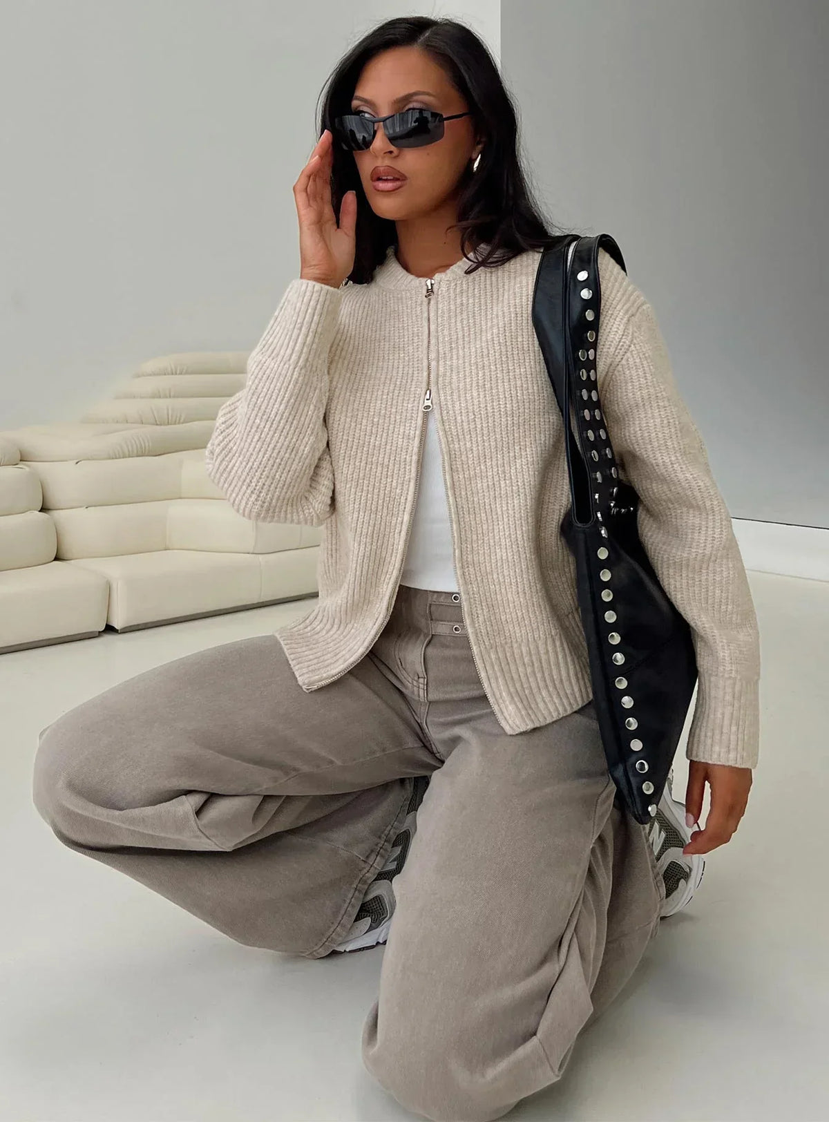 Lexene Zip Through Jumper Oat