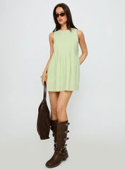 Dreamboat Pleated Mini Dress Matcha