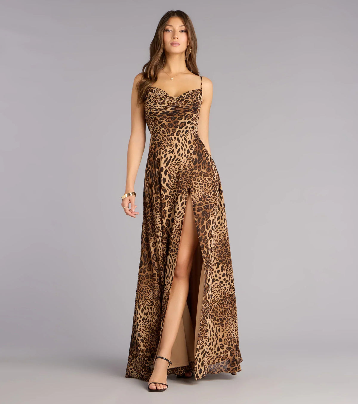 Massie Leopard Chiffon A-Line Formal Dress