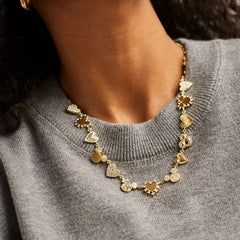 Disney Mickey Mouse Hearts Necklace - Gold/Pavé