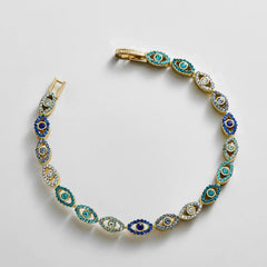 Evil Eye Tennis Bracelet - Gold/Blue