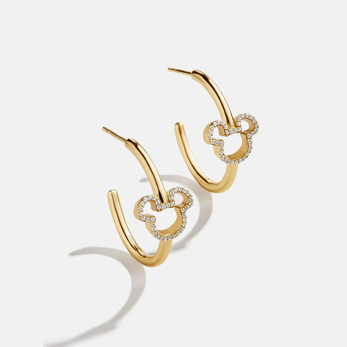Disney Mickey Mouse 18K Gold Plated Sterling Silver Hoop Earrings - Gold/Pavé