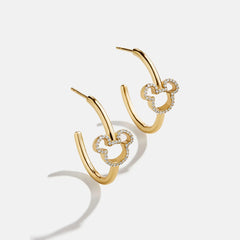 Disney Mickey Mouse 18K Gold Plated Sterling Silver Hoop Earrings - Gold/Pavé