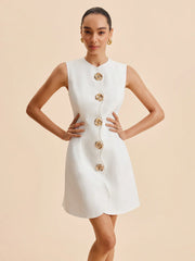 Asymmetrical Button-Up Sleeveless Dress