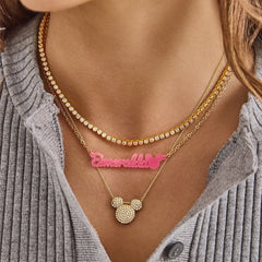 Disney Mickey Mouse Acrylic Custom Nameplate Necklace - Translucent Magenta