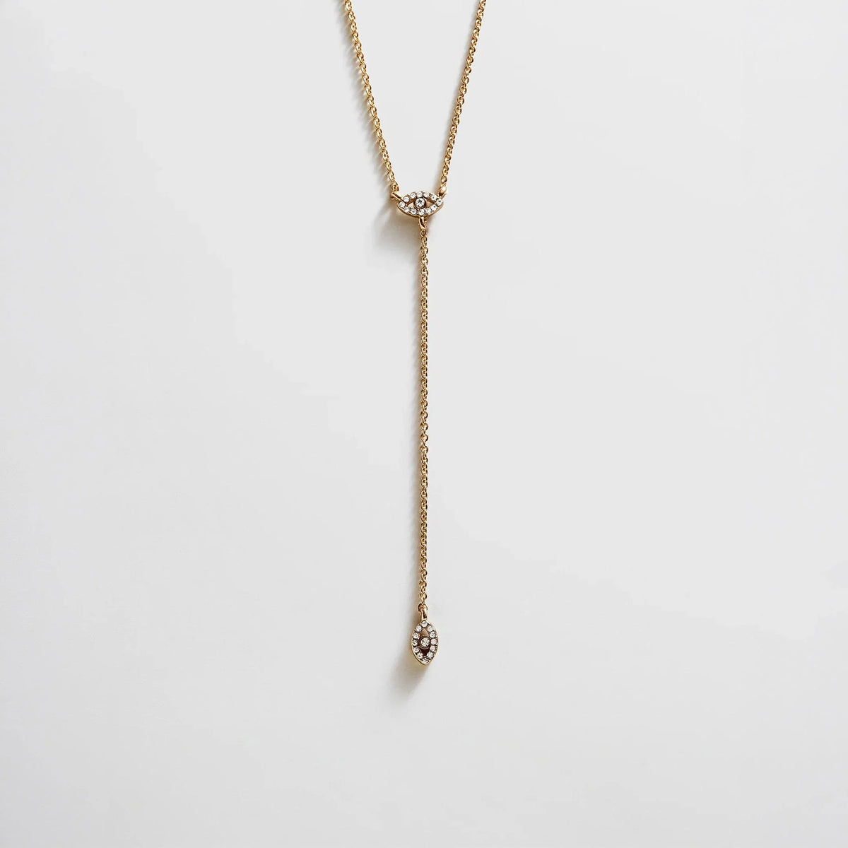Evil Eye Lariat Necklace - Gold/Pavé