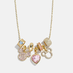 Disney Mickey Mouse Heart Charm Necklace - Gold/Pavé