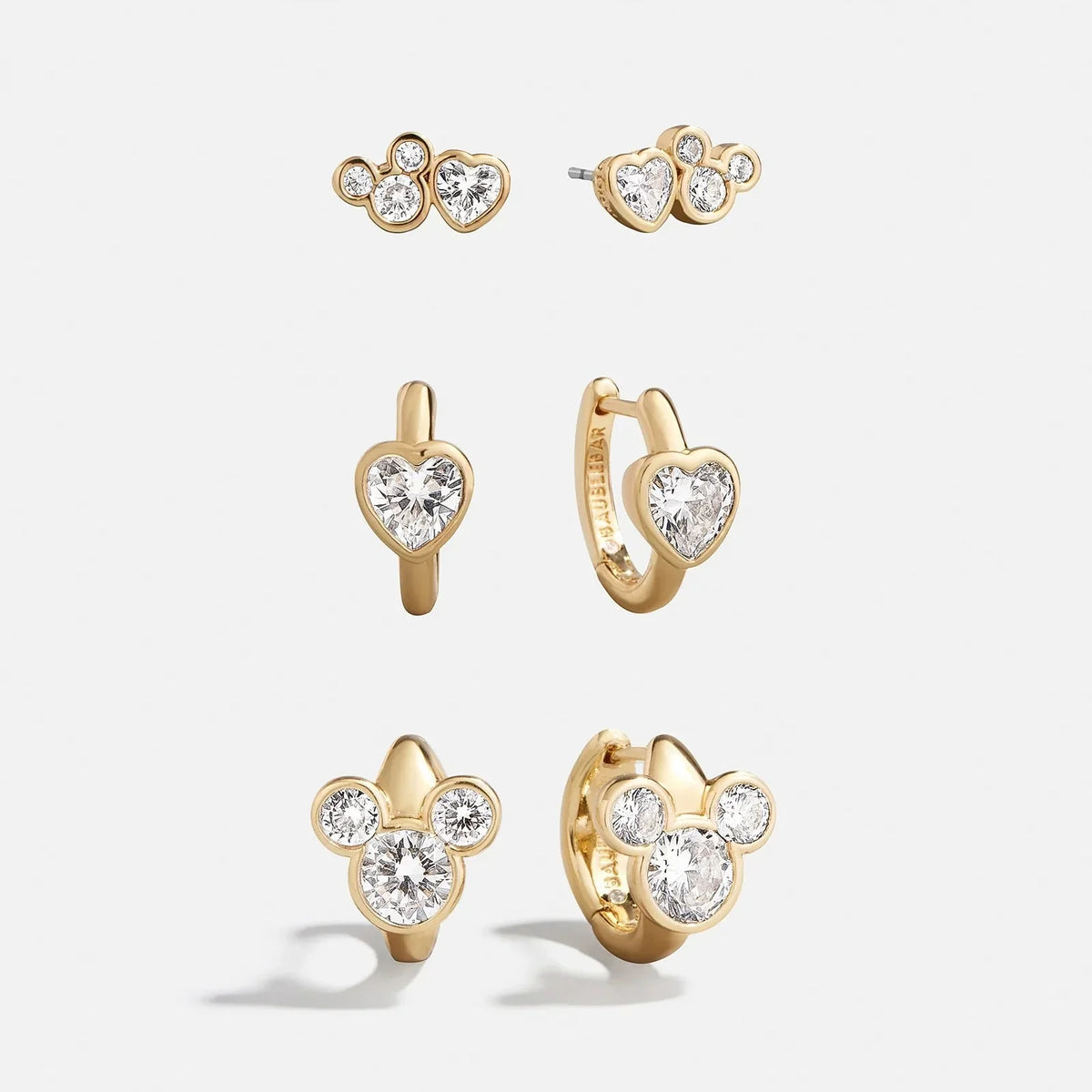 Disney Cubic Zirconia Heart Earring Set - Gold/Pavé